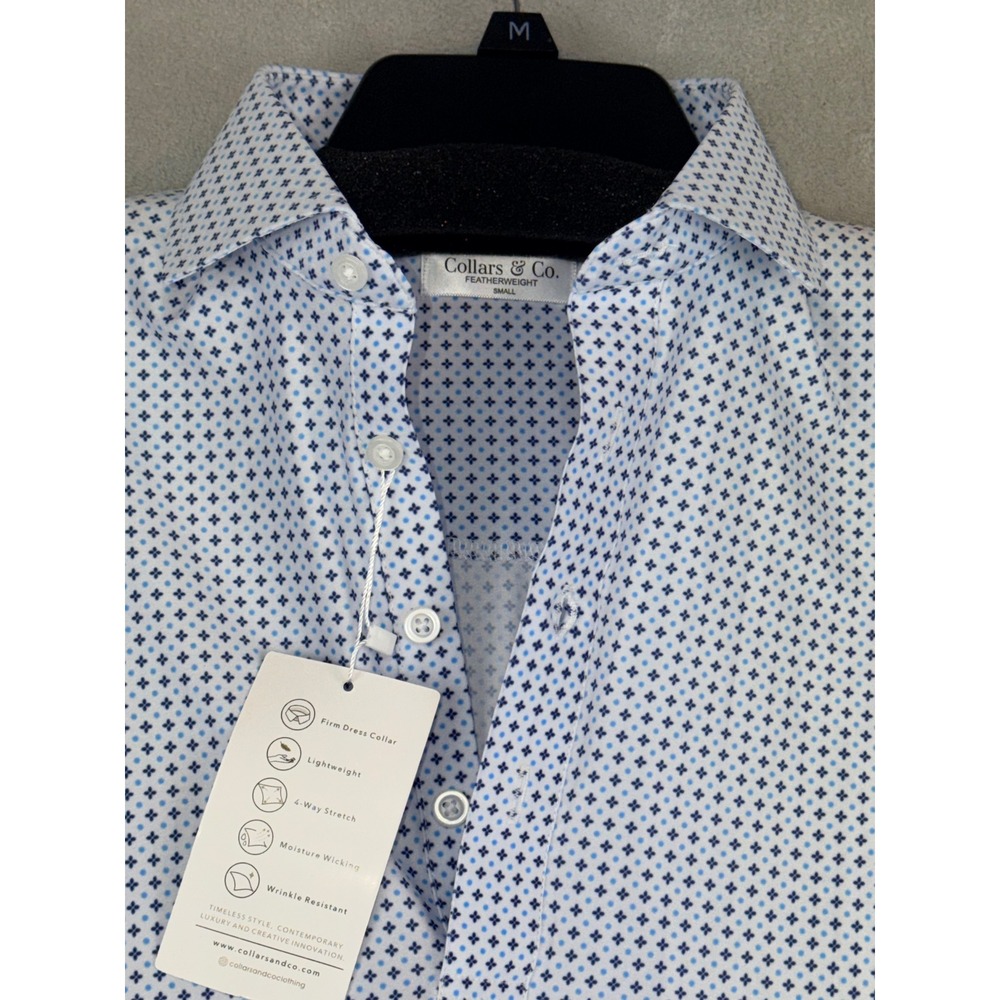 Collars & Co Featherweight Dress Collar Polo Shirt Mens‎ Small Blue White NWT